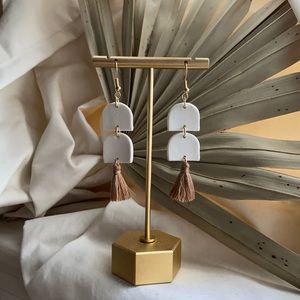 White Polymer Clay Earrings with Tassels